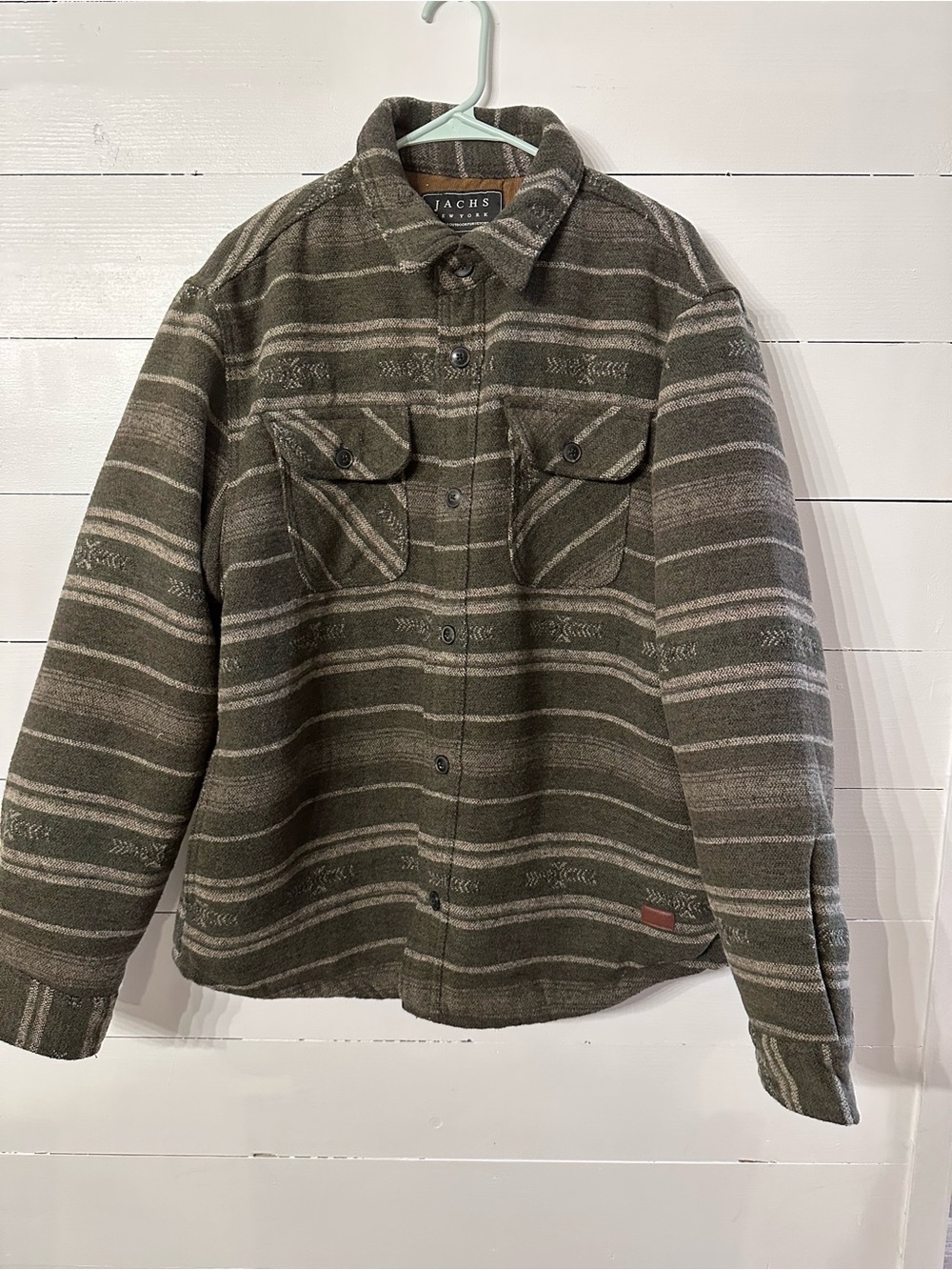 Jachs Men's Olive Striped Button-Front Shirt Jacket